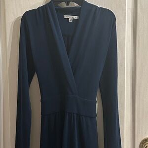 CAbi Navy Long-Sleeved Belted Midi Dress